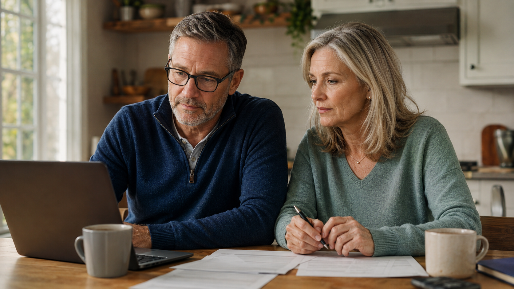 A person reviewing a printed retirement balance sheet with a calculator at hand